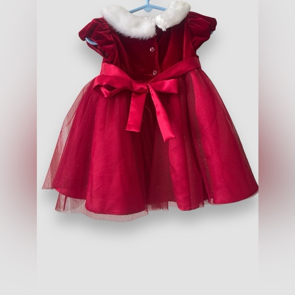 Jona Michelle Christmas Red Velvet Faux Fur Trim Dress Sparkly Toddler Girl 18M - Picture 4 of 8
